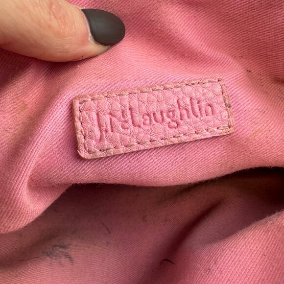 J. McLaughlin Pink Initial "H" Makeup Bag Gold Leather Zipper - Picture 11 of 14